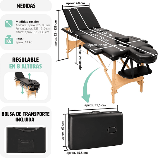 Maca de massagem dobrável de alumínio, maca profissional para fisioterapia, maca estética profissional, quiromassagem, tatos, Reiki, altura ajustável, 3 zonas, com bolsa de transpo...