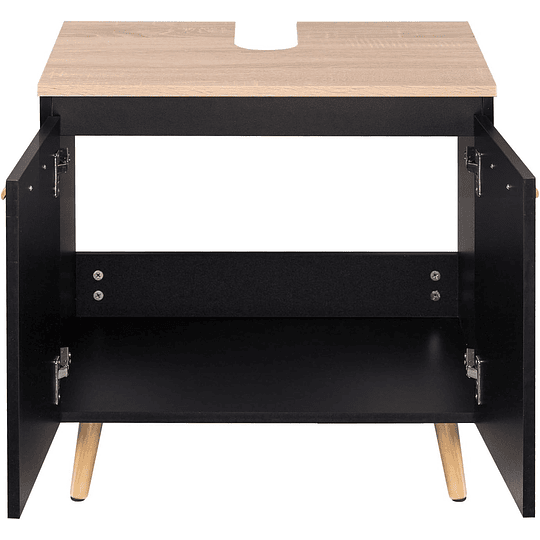Armário de casa de banho, armário de armazenamento para debaixo de lavatório, com 2 portas bambu 60 x 30 x 62 cm