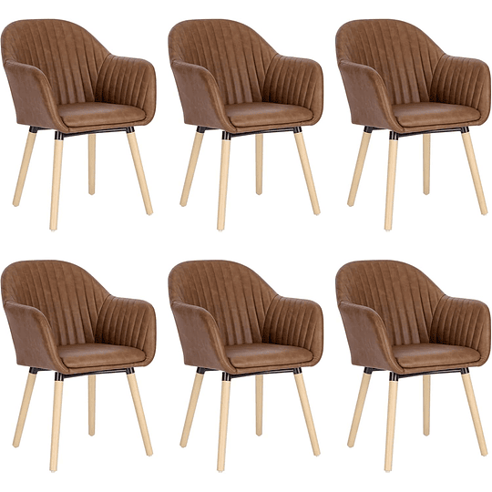 6X cadeiras de sala de jantar nórdicas estilo vintage conjunto de 6, cadeiras de cozinha cadeiras estofada com apoio de braços em veludo, estrutura de madeira cadeiras de secretária