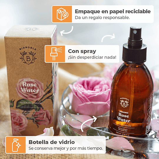 Água de rosas orgânica 200 ml - tom facial de água de rosas de damasco 100 % puro e natural - rosto, contorno de olhos, corpo, cabelo - garrafa de vidro spray