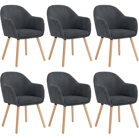 6X cadeiras de sala de jantar nórdicas estilo vintage conjunto de 6, cadeiras de cozinha cadeiras estofada com apoio de braços em veludo, estrutura de madeira cadeiras de secretária