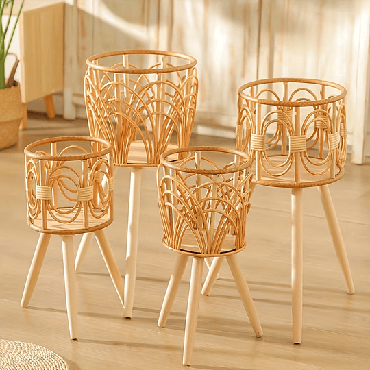 1 unidade, vasos de flores tecidos imitação de rattan rack de flores triângulo sala de estar piso esqueleto rack de flores varanda cesta de flores de bambu plantas internas