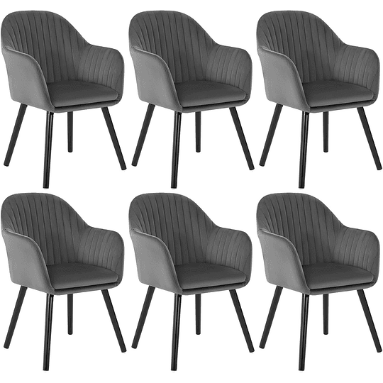 6X cadeiras de sala de jantar nórdicas estilo vintage conjunto de 6, cadeiras de cozinha cadeiras estofada com apoio de braços em veludo, estrutura de madeira cadeiras de secretária