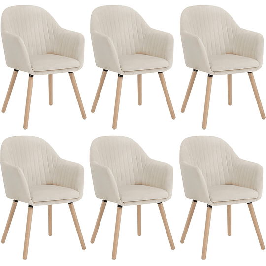 6X cadeiras de sala de jantar nórdicas estilo vintage conjunto de 6, cadeiras de cozinha cadeiras estofada com apoio de braços em veludo, estrutura de madeira cadeiras de secretária