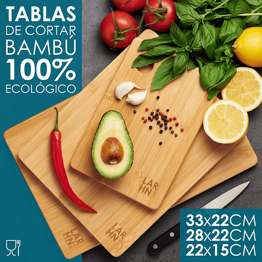 Tábuas de cortar cozinha em madeira premium extra grossas - conjunto de 3 peças em madeira de bambu para picar - 33 x 22 cm / 28 x 22 cm / 22 x 15 cm - ideal para carne, legumes, q...