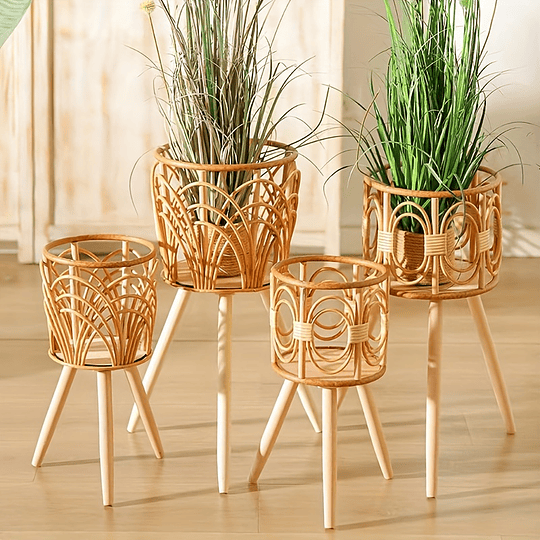 1 unidade, vasos de flores tecidos imitação de rattan rack de flores triângulo sala de estar piso esqueleto rack de flores varanda cesta de flores de bambu plantas internas