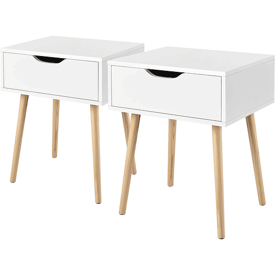 2 peças Nordica Mesas de cabeceira para quarto Mesinhas de cabeceira brancas com mesa lateral de perna de madeira maciça com gaveta 48,5x41x57,5cm para quarto sala de est...