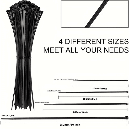 Abraçadeiras de nylon pretas resistentes CNZOYE - bloqueio automático, alta resistência em tamanhos de 10,16 cm, 15,24 cm, 20,32 cm, 25,4 cm, 30,48 cm para todas as necessidades - duráveis e resiste