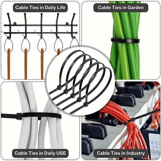Abraçadeiras de nylon pretas resistentes CNZOYE - bloqueio automático, alta resistência em tamanhos de 10,16 cm, 15,24 cm, 20,32 cm, 25,4 cm, 30,48 cm para todas as necessidades - duráveis e resiste