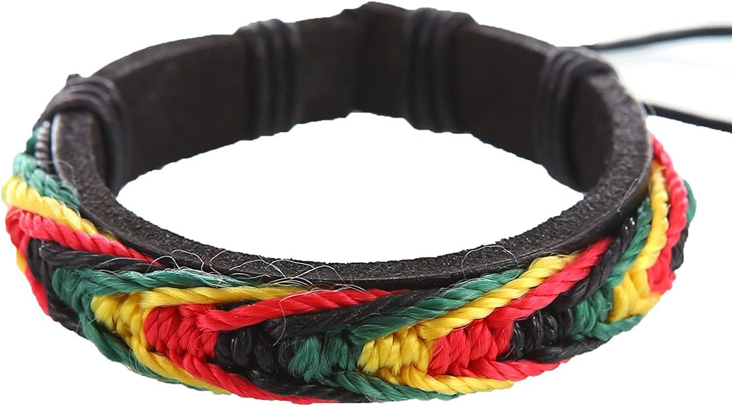6 pulseiras rastafari de couro e tecido, couro, sem pedra, Couro, sem pedra
