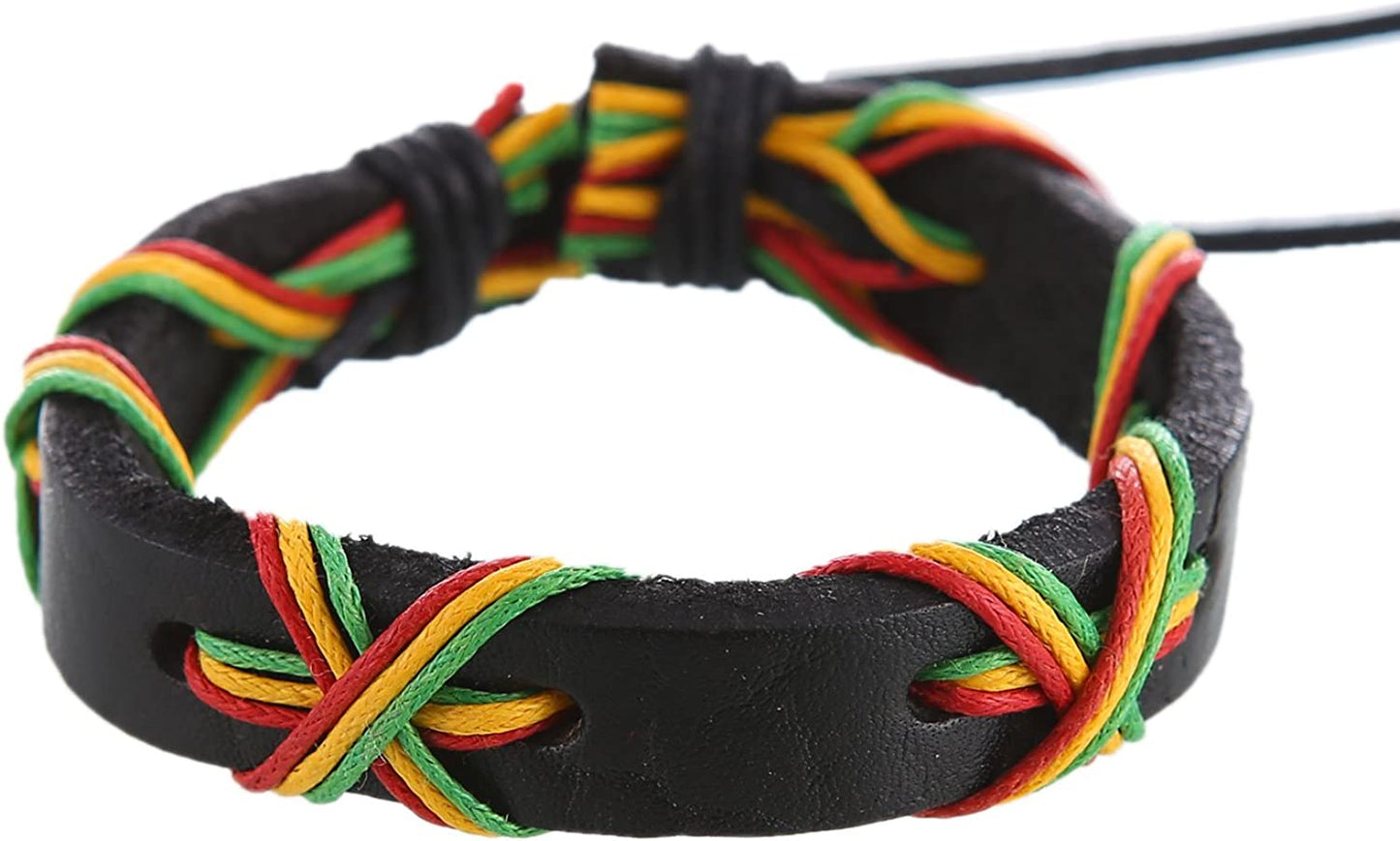 6 pulseiras rastafari de couro e tecido, couro, sem pedra, Couro, sem pedra