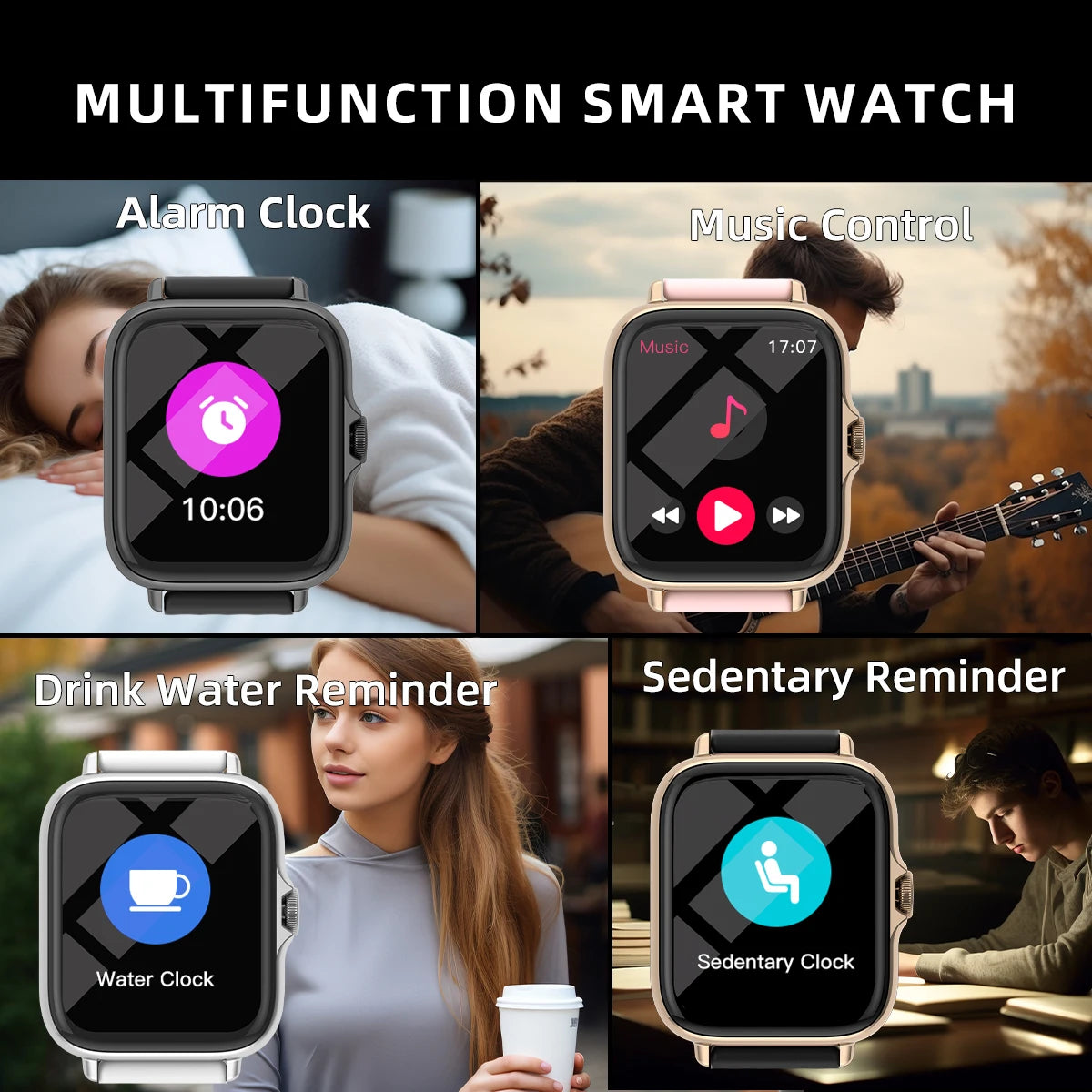 Relógio inteligente à prova d'água com mensagem, resposta de chamadas, monitoramento do sono, pedômetro esportivo, alertas de informações para iPhone e Android