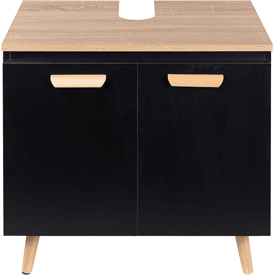 Armário de casa de banho, armário de armazenamento para debaixo de lavatório, com 2 portas bambu 60 x 30 x 62 cm