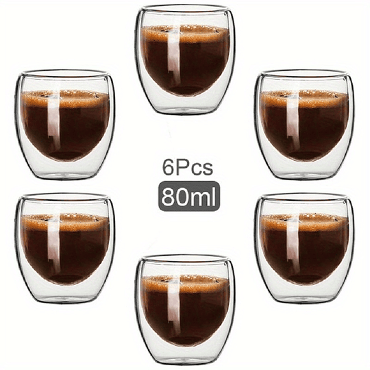 6 peças de canecas de café expresso de vidro de 2,7 onças, copos isolados de parede dupla, conjunto de copos para chá, café, café com leite, café, leite, transparente para restaurante Eid Al-Adha Muba