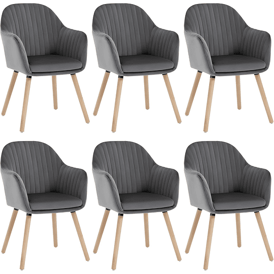 6X cadeiras de sala de jantar nórdicas estilo vintage conjunto de 6, cadeiras de cozinha cadeiras estofada com apoio de braços em veludo, estrutura de madeira cadeiras de secretária