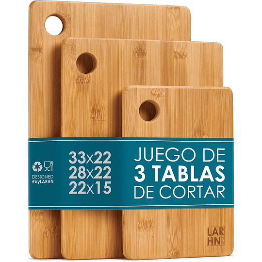 Tábuas de cortar cozinha em madeira premium extra grossas - conjunto de 3 peças em madeira de bambu para picar - 33 x 22 cm / 28 x 22 cm / 22 x 15 cm - ideal para carne, legumes, q...