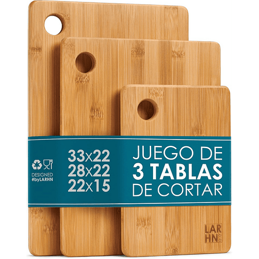 Tábuas de cortar cozinha em madeira premium extra grossas - conjunto de 3 peças em madeira de bambu para picar - 33 x 22 cm / 28 x 22 cm / 22 x 15 cm - ideal para carne, legumes, q...