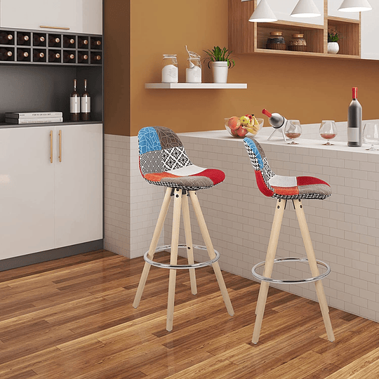 2 x banco de bar com encosto, moldura de madeira maciça imitação de couro, para cozinha, bar, conjunto de 2 unidades multicolorido linho