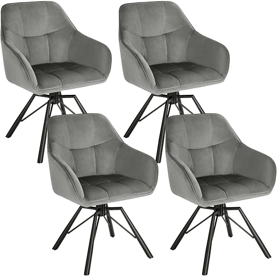 4 x cadeiras de sala de jantar giratórias cadeiras de cozinha estofada em veludo macio cadeiras ergonómicas com encosto e braços para sala de estar e quarto, pernas de metal, creme...