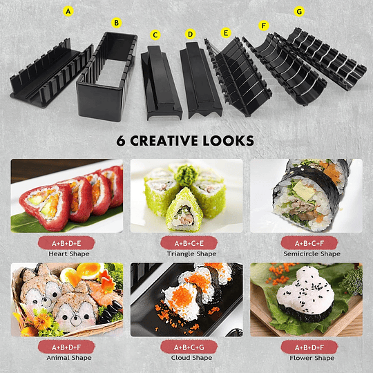21 peças Kit para fazer sushi sushi kit sushi para iniciantes com tapete de sushi pauzinhos, cortadores de abacate, paleta, espalhador, faca, suporte para pauzinhos, pratos, escova (2...