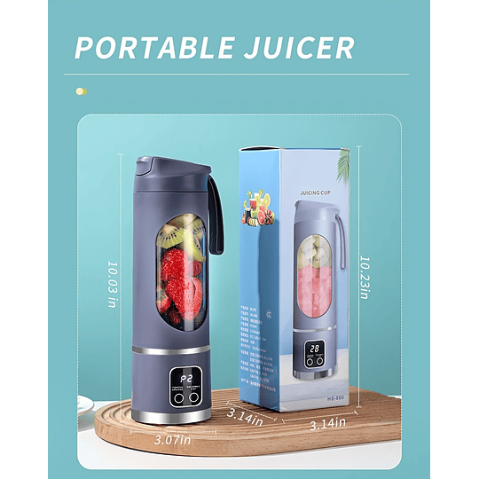 1 unidade, espremedor portátil recarregável USB, mini liquidificador, mini triturador de gelo com três modos, visor digital e 12 lâminas, fácil de limpar, adequado para viagens, máquina de sumo fresco