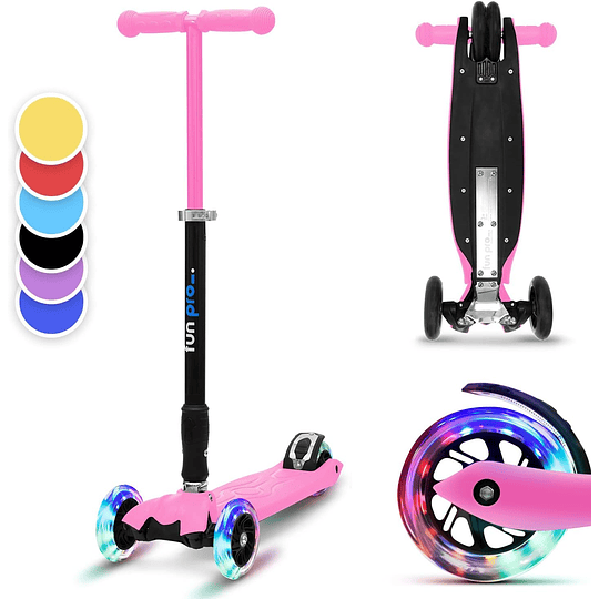 Two Scooter - o skate seguro premium para crianças, com LED nas rodas, dobrável, a partir de 5 anos, até 80 kg de carga, certificado TÜV, preto