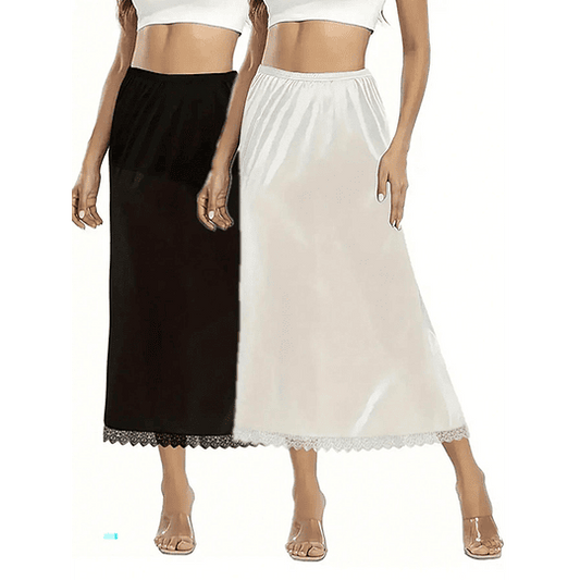 2 peças de cor sólida meia-saia com acabamento em renda, cintura elástica, lingerie feminina e saia modeladora