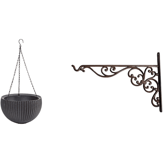 Vaso suspenso com 3 correntes; 100% material reciclado; 35 x 35 x 22 cm; capacidade 8,6 l; corpo vime