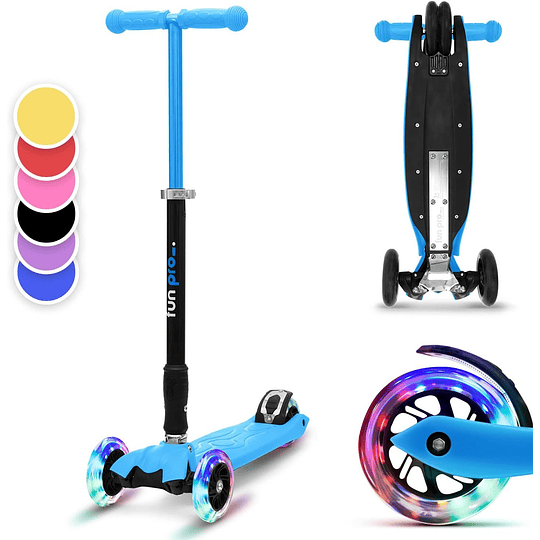 Two Scooter - o skate seguro premium para crianças, com LED nas rodas, dobrável, a partir de 5 anos, até 80 kg de carga, certificado TÜV, preto