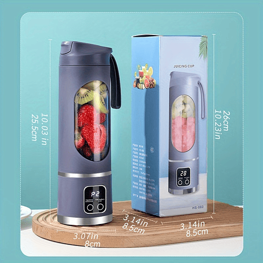 1 unidade, espremedor portátil recarregável USB, mini liquidificador, mini triturador de gelo com três modos, visor digital e 12 lâminas, fácil de limpar, adequado para viagens, máquina de sumo fresco