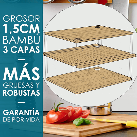 Tábuas de cortar cozinha em madeira premium extra grossas - conjunto de 3 peças em madeira de bambu para picar - 33 x 22 cm / 28 x 22 cm / 22 x 15 cm - ideal para carne, legumes, q...