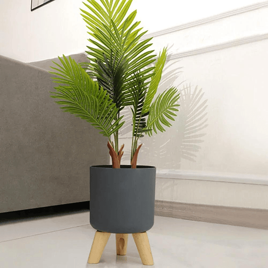 Vaso de flores redondo moderno com pernas de madeira: auto-irrigação, sistema de drenagem, uso interior/exterior, adequado para ervas e bonsai