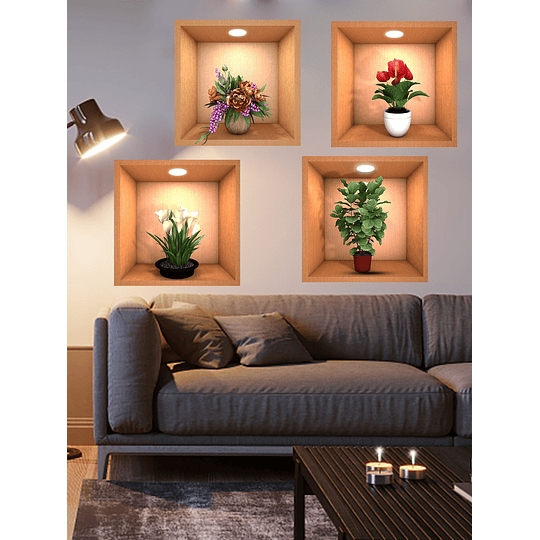 4peças adesivo de parede estampa floral