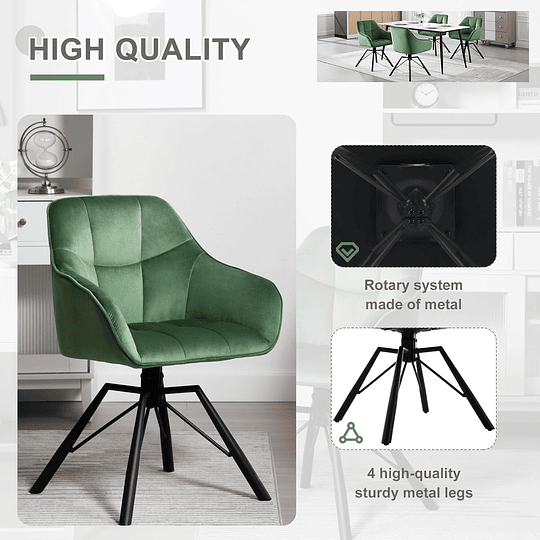 2 cadeiras de sala de jantar giratórias cadeiras de cozinha estofada em veludo macio cadeiras ergonómicas com encosto e braços para sala de estar e quarto, pernas de metal, c...