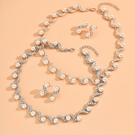 1 Par De Brincos + 1 Colar Conjunto De Joias Elegantes Banhado A Ouro 18k Com Strass Dourado / Prateado / Rosa Dourado, Roupas Diárias, Decoração De Festa