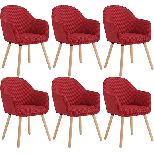6X cadeiras de sala de jantar nórdicas estilo vintage conjunto de 6, cadeiras de cozinha cadeiras estofada com apoio de braços em veludo, estrutura de madeira cadeiras de secretária