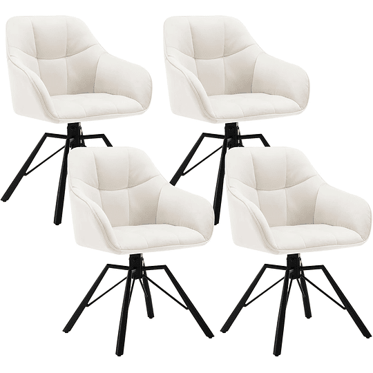4 x cadeiras de sala de jantar giratórias cadeiras de cozinha estofada em veludo macio cadeiras ergonómicas com encosto e braços para sala de estar e quarto, pernas de metal, creme...