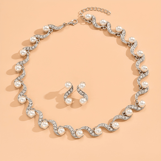 1 Par De Brincos + 1 Colar Conjunto De Joias Elegantes Banhado A Ouro 18k Com Strass Dourado / Prateado / Rosa Dourado, Roupas Diárias, Decoração De Festa