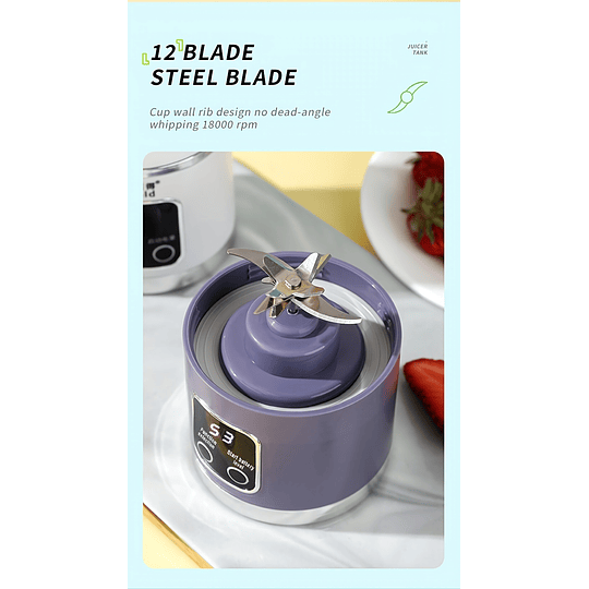 1 unidade, espremedor portátil recarregável USB, mini liquidificador, mini triturador de gelo com três modos, visor digital e 12 lâminas, fácil de limpar, adequado para viagens, máquina de sumo fresco