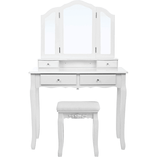 Toucador mesa de maquilhagem beleza 3 gavetas espelho oval banco acolchoado 70 x 40 x 130 cm