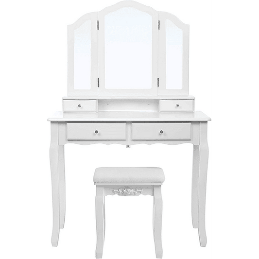 Toucador mesa de maquilhagem beleza 3 gavetas espelho oval banco acolchoado 70 x 40 x 130 cm