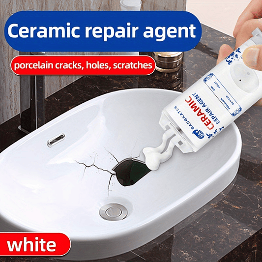 Agente de reparação de cerâmica Bangkate - tubo de 50 ml, cola líquida branca para fixação de fissuras, furos e riscos em porcelana, resistente a manchas, resistente à água e à prova de fugas, ideal p