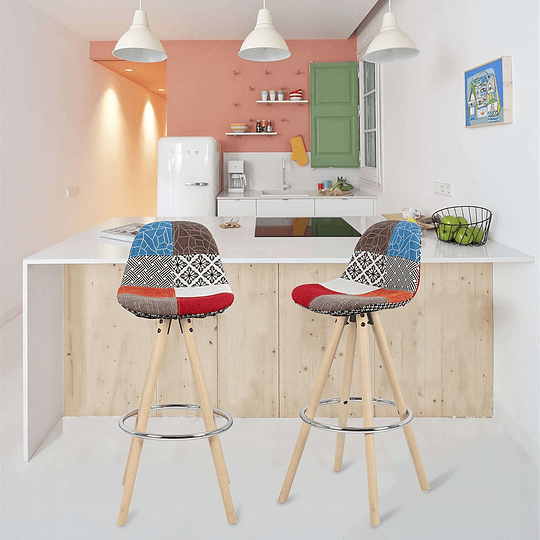 2 x banco de bar com encosto, moldura de madeira maciça imitação de couro, para cozinha, bar, conjunto de 2 unidades multicolorido linho