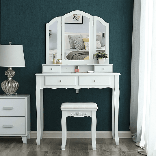 Toucador mesa de maquilhagem beleza 3 gavetas espelho oval banco acolchoado 70 x 40 x 130 cm