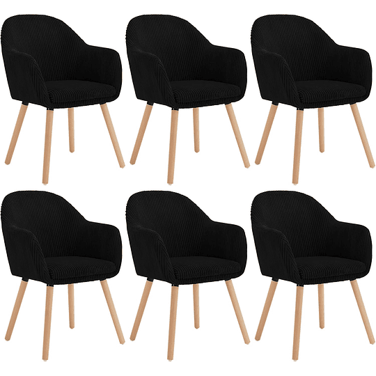 6X cadeiras de sala de jantar nórdicas estilo vintage conjunto de 6, cadeiras de cozinha cadeiras estofada com apoio de braços em veludo, estrutura de madeira cadeiras de secretária