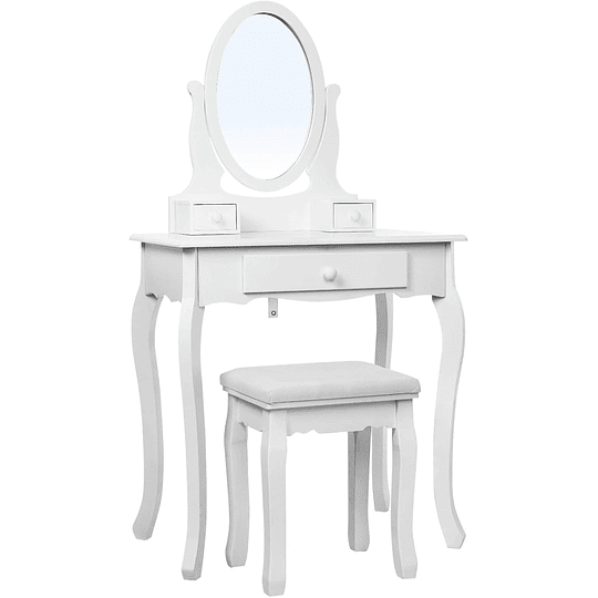 Toucador mesa de maquilhagem beleza 3 gavetas espelho oval banco acolchoado 70 x 40 x 130 cm