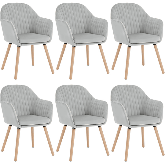6X cadeiras de sala de jantar nórdicas estilo vintage conjunto de 6, cadeiras de cozinha cadeiras estofada com apoio de braços em veludo, estrutura de madeira cadeiras de secretária