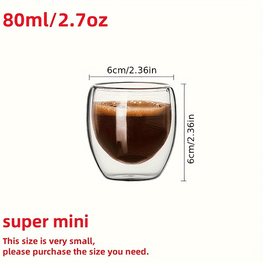 6 peças de canecas de café expresso de vidro de 2,7 onças, copos isolados de parede dupla, conjunto de copos para chá, café, café com leite, café, leite, transparente para restaurante Eid Al-Adha Muba
