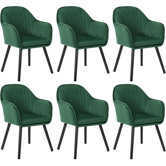 6X cadeiras de sala de jantar nórdicas estilo vintage conjunto de 6, cadeiras de cozinha cadeiras estofada com apoio de braços em veludo, estrutura de madeira cadeiras de secretária