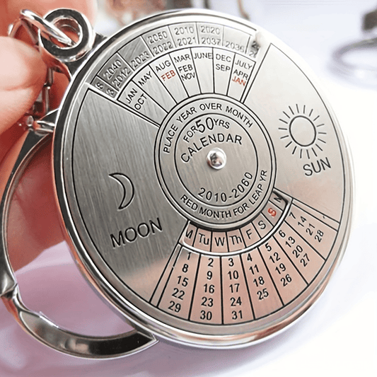 1pc 50 anos calendário perpétuo chaveiro para homem, liga prateada pingente chaveiro, ornamento chaveiro do carro, saco bolsa charme acessórios
